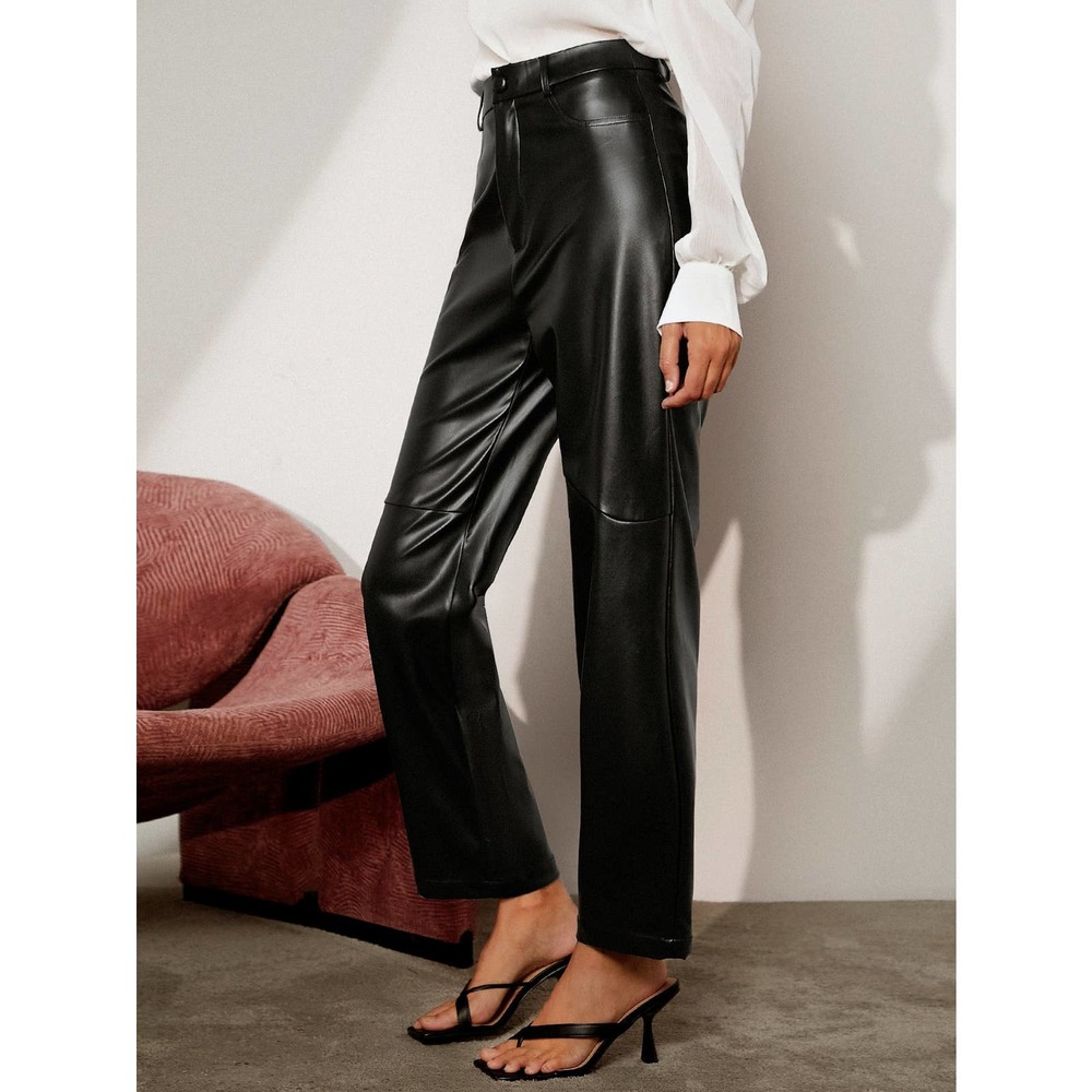 High Waist vegan Leather straight leg Pants black - Picture 5 of 6
